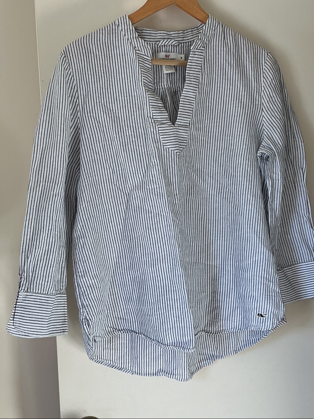 Vineyard Vines White & Navy Striped Split-Neck Linen Tunic